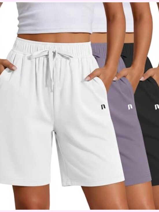 Pants - 3 Pack Quick Dry High Waisted Bermuda Athletic Shorts with Pockets Drawstring